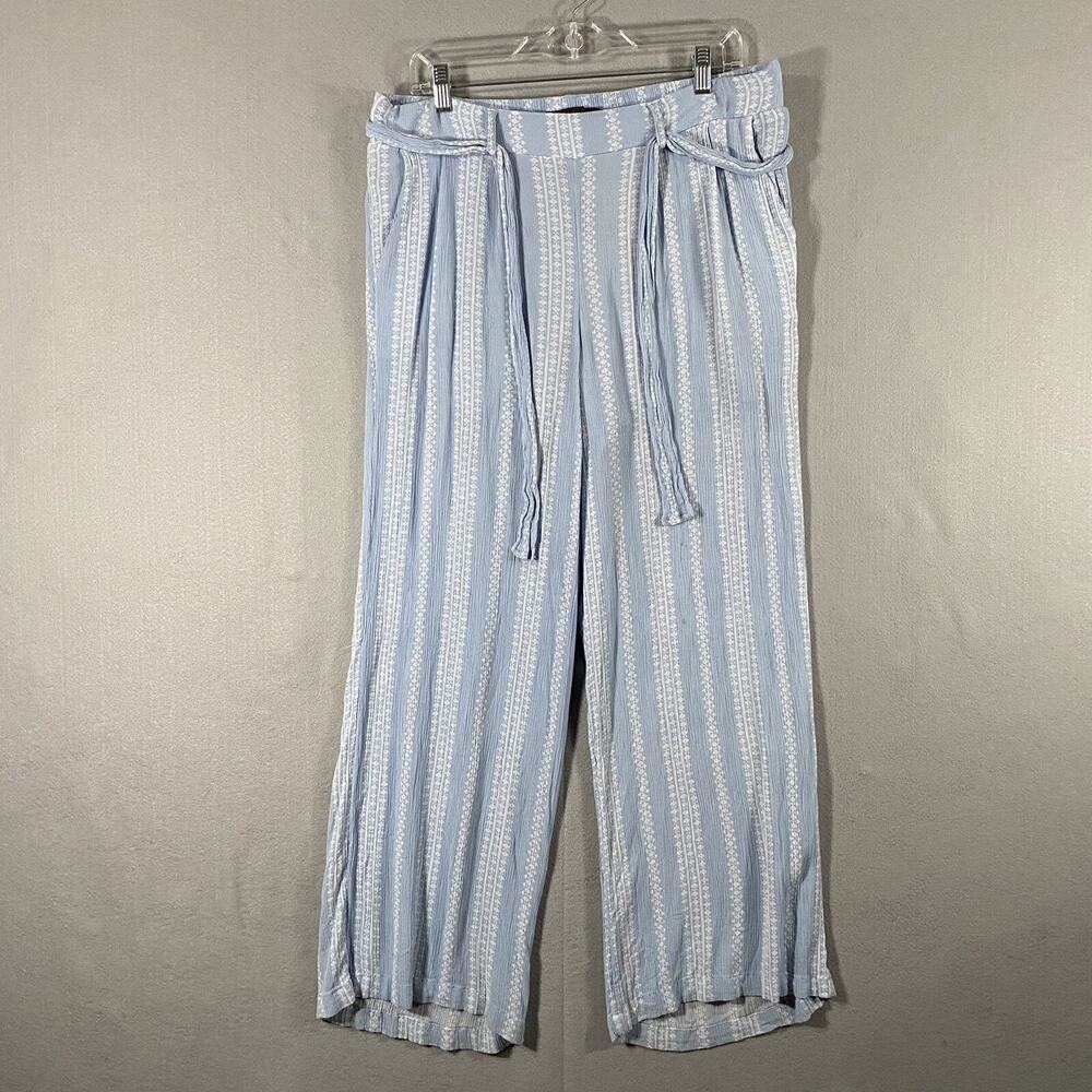 Torrid Wide Leg Flowy Tie Striped White Blue Pants Womans Size 0 Large